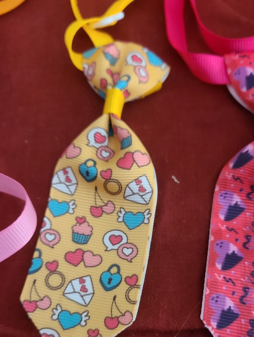 Pet Heart Print Bow & Tie Collar Accessories Set - Pink, Red, Orange